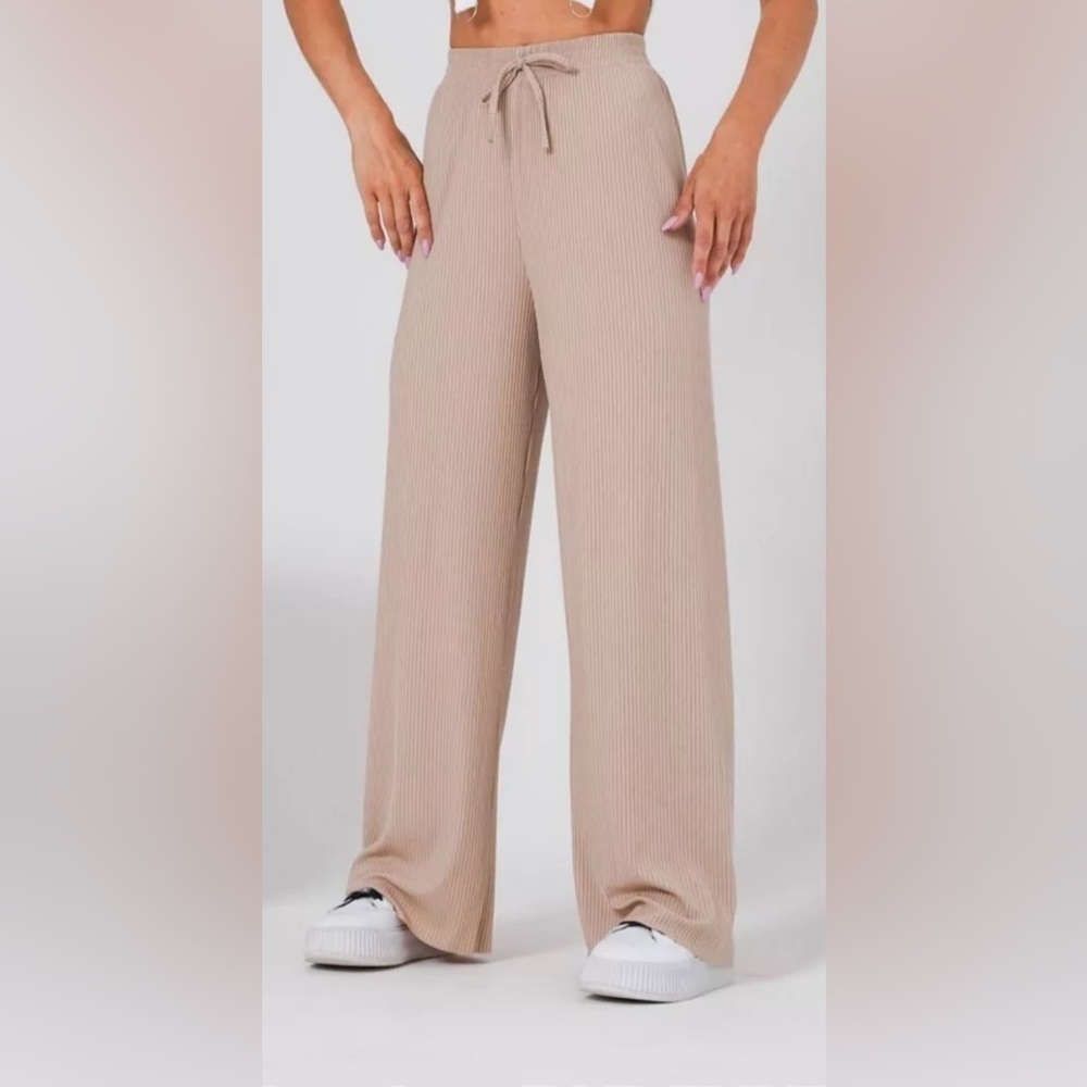 NWT Pink Republic Oatmeal Ribbed Pull On Wide Leg Pants Size XL